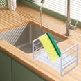 thumbnail image 5 of 4 in 1 Sink Caddy Sponge Holder, 304 Stainless Steel Kitchen Brush Holder + Dish Cloth Hanger + Soap Rack + Sink Stopper Rack + Sponge Caddy for Kitchen - White, 5 of 6