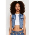 thumbnail image 2 of Womens WAX Distressed Button Front Denim Vest, 2 of 5