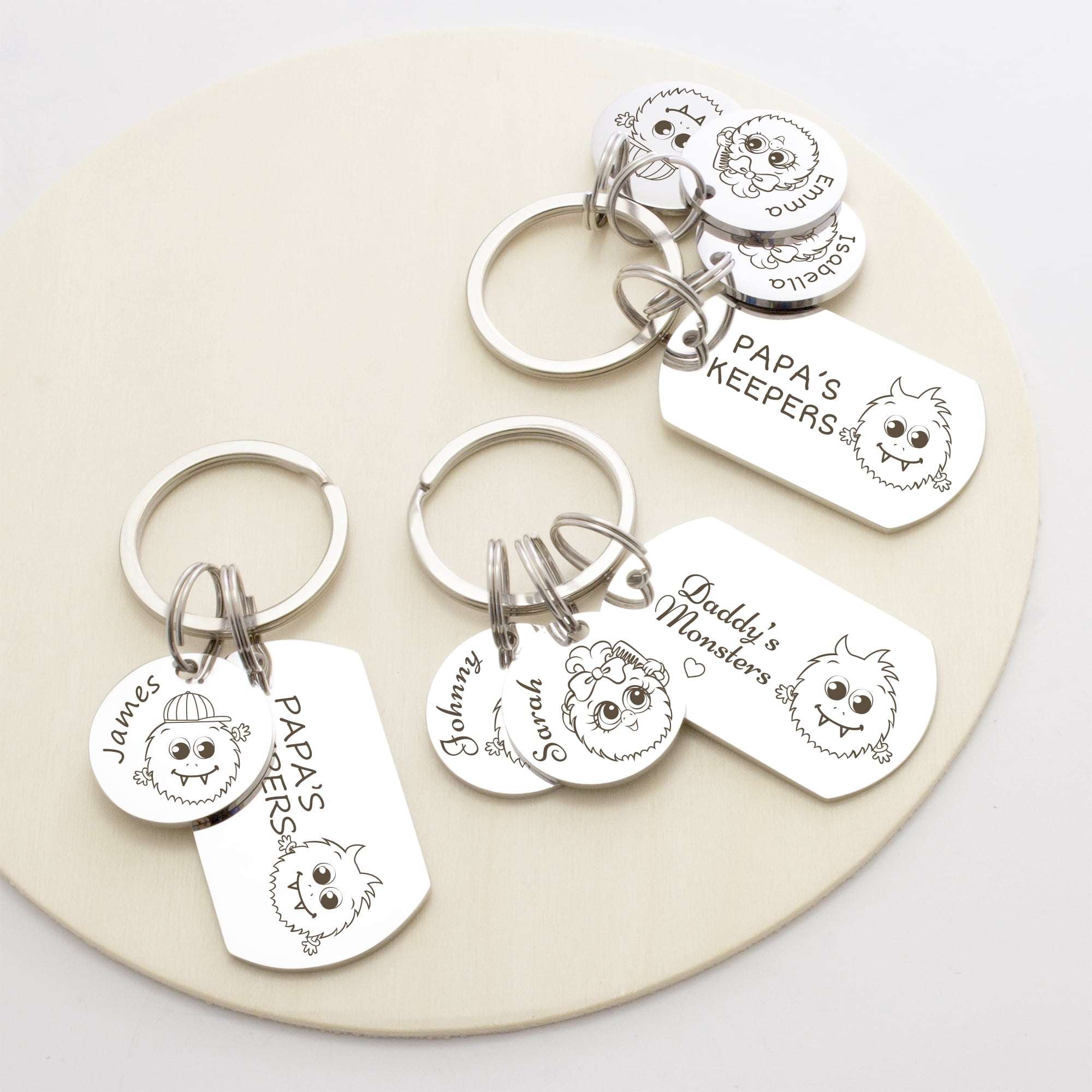 Fathers Day Gift From Girl - Little Monsters Keychain Dad Gift - Cute Keychain Stainless Steel - Personalized Fathers Day Gift from Children
