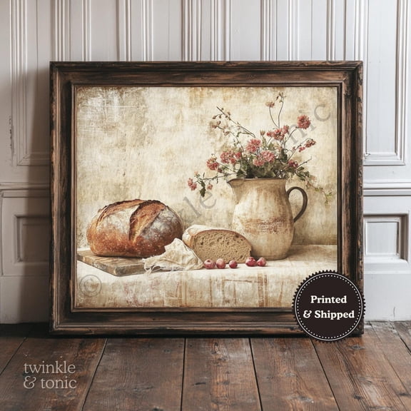 Country Kitchen Wall Art Farmhouse Decor Vintage Floral Still Life Rustic Sourdough Printed