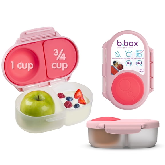b.box Snack Box - 2 Compartment Snack Containers for Kids, Leakproof - Flamingo Fizz