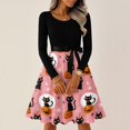 thumbnail image 4 of Women's Halloween Hepburn Dresses Bat Witch Hat Long Sleeve Funny Hepburn Dress Ghost Spider Webeb Crew Neck Spooky Hepburn Dresses, L, 4 of 6