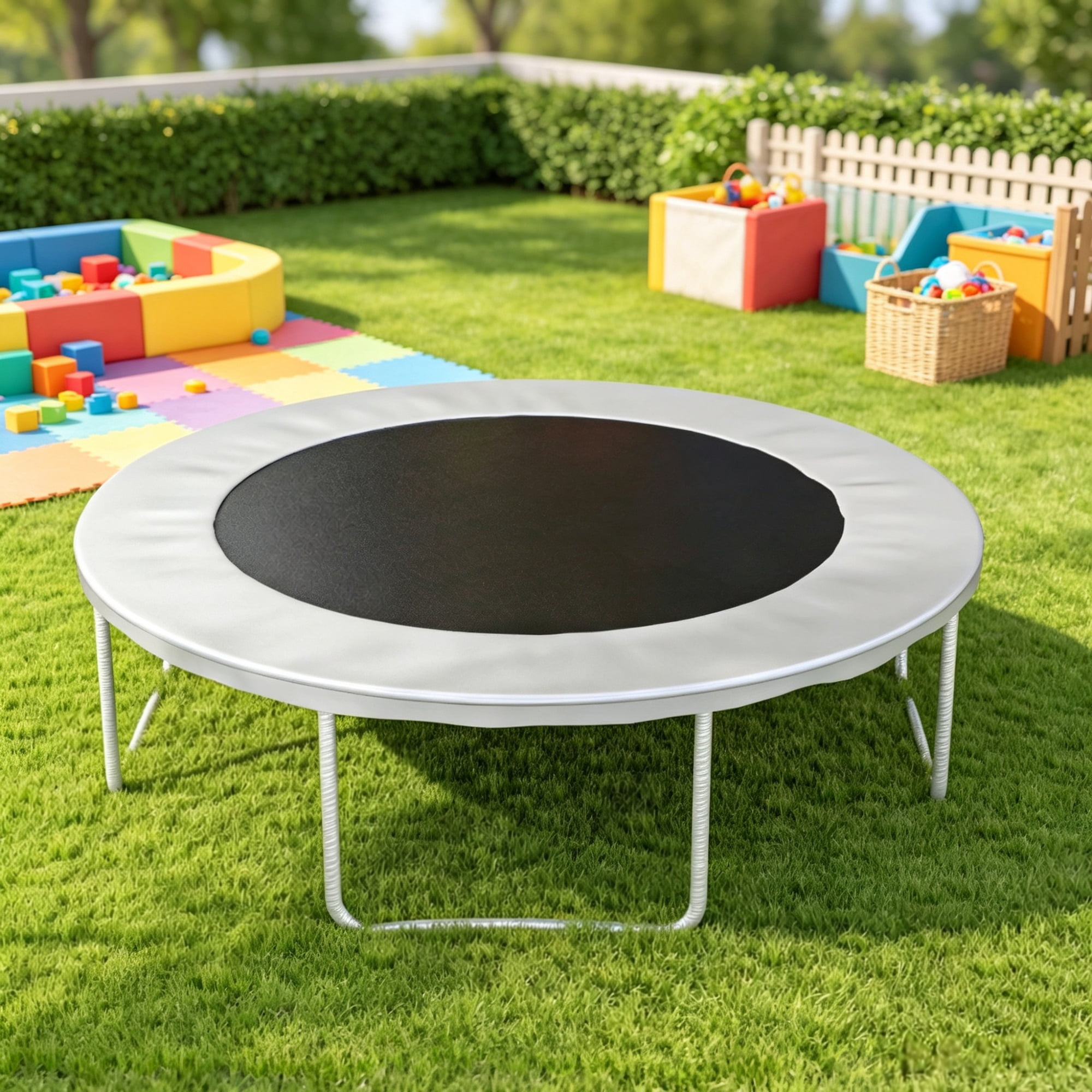 12' Trampoline Replacement Mat, 72 V-Hooks, Fits 5.5" Springs, for Backyard Old Trampoline Surface Upgrade, Black (Spring & Frame Not Included)