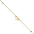 thumbnail image 1 of 14k Yellow and White Gold Two-Tone Polished Puffed Heart with Beads Anklet Length 10 Inch, 1 of 2