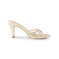 thumbnail image 3 of BLISSFUL STEP Women's Triple Strap Rhinestone Mules Open Toe Stiletto Heel Slide Sandals Beige 10, 3 of 8