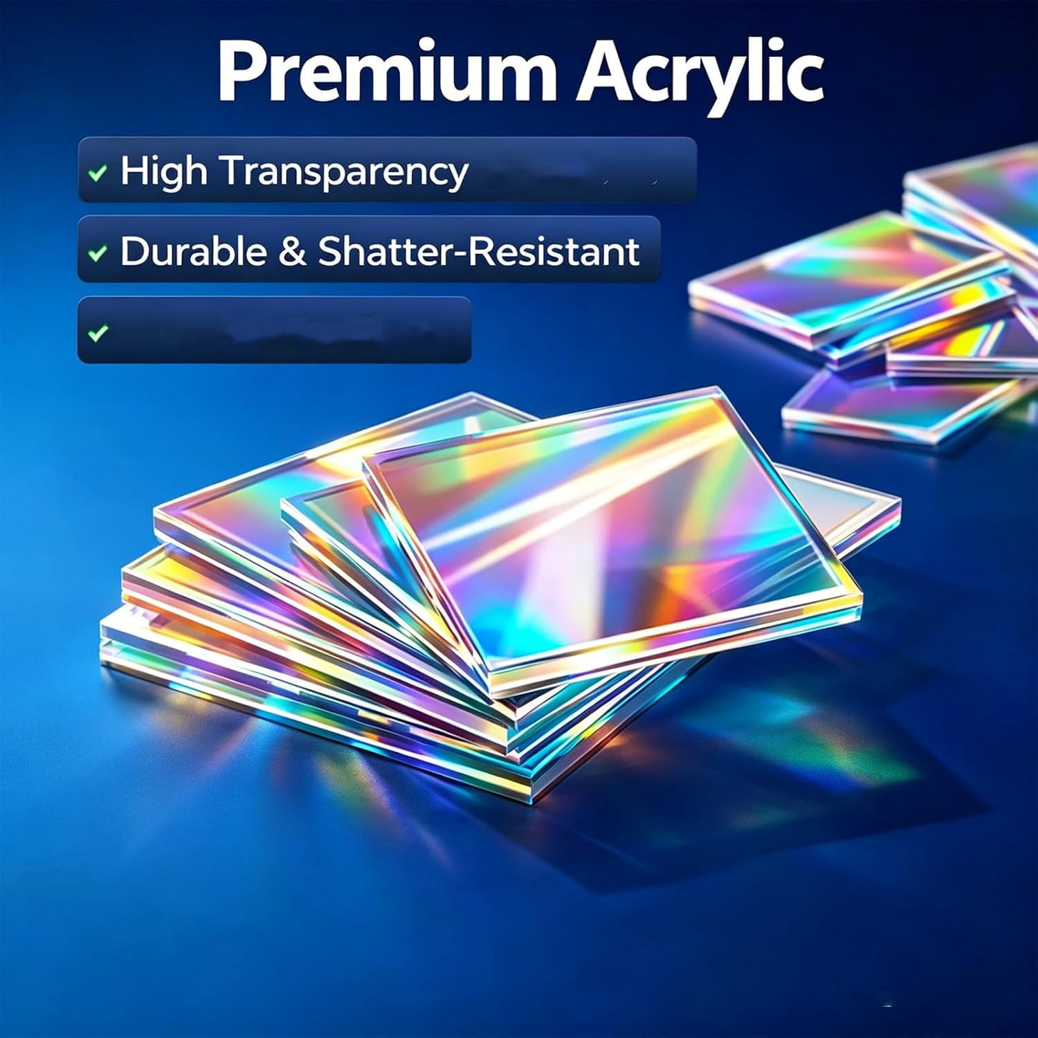 100-Pack Rainbow Holographic Acrylic Tiles 3/4" x 3/4" x 1/8" for Mosaic Art, DIY Crafts, Resin Jewelry, Light & Shadow Decor, 3mm Thick, Double-Sided Iridescent Plexiglass Squares (100Pcs,1.18*1.18)