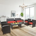 thumbnail image 1 of Gymax Ensemble de Conversation de Patio 8 Pcs Ensemble de Meubles d'Extérieur en Rotin avec Coussins Rouges, 1 of 10
