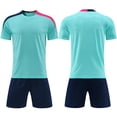 thumbnail image 2 of Soccer Jerseys for Kids Boys & Girls Ndbuld Children's Short Sleeve Top With Elastic Waist Shorts Sportswear And Soccer Set For Middle And Big Kids Light Blue 3XS, 2 of 7