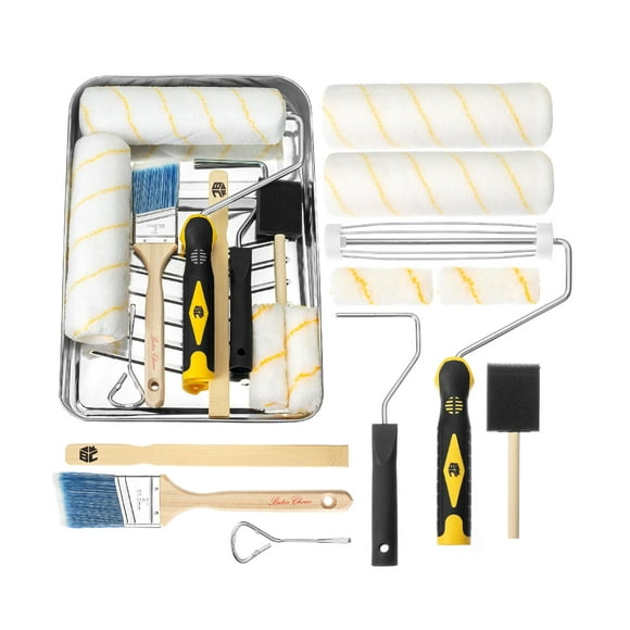 Juego de bandejas de pintura Bates, kit de 11 piezas con 9 y 4 rodillos, brocha y bandeja