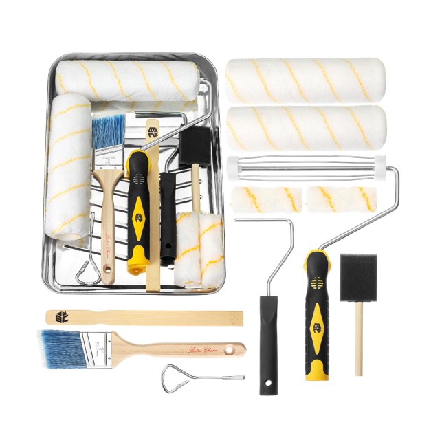 Juego de bandejas de pintura Bates, kit de 11 piezas con 9 y 4 rodillos, brocha y bandeja
