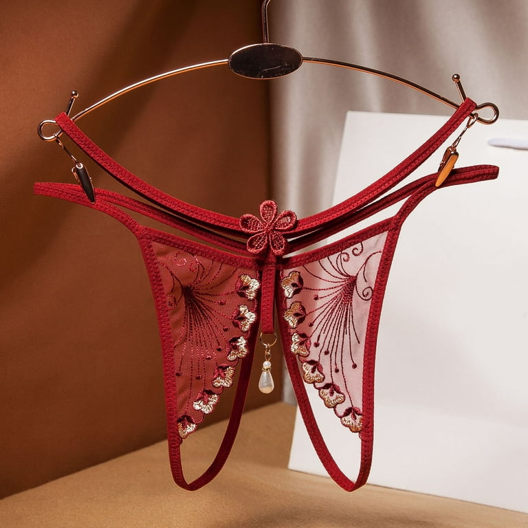 Womens Pearls Panty Wine Cutout Thongs 1 Pack