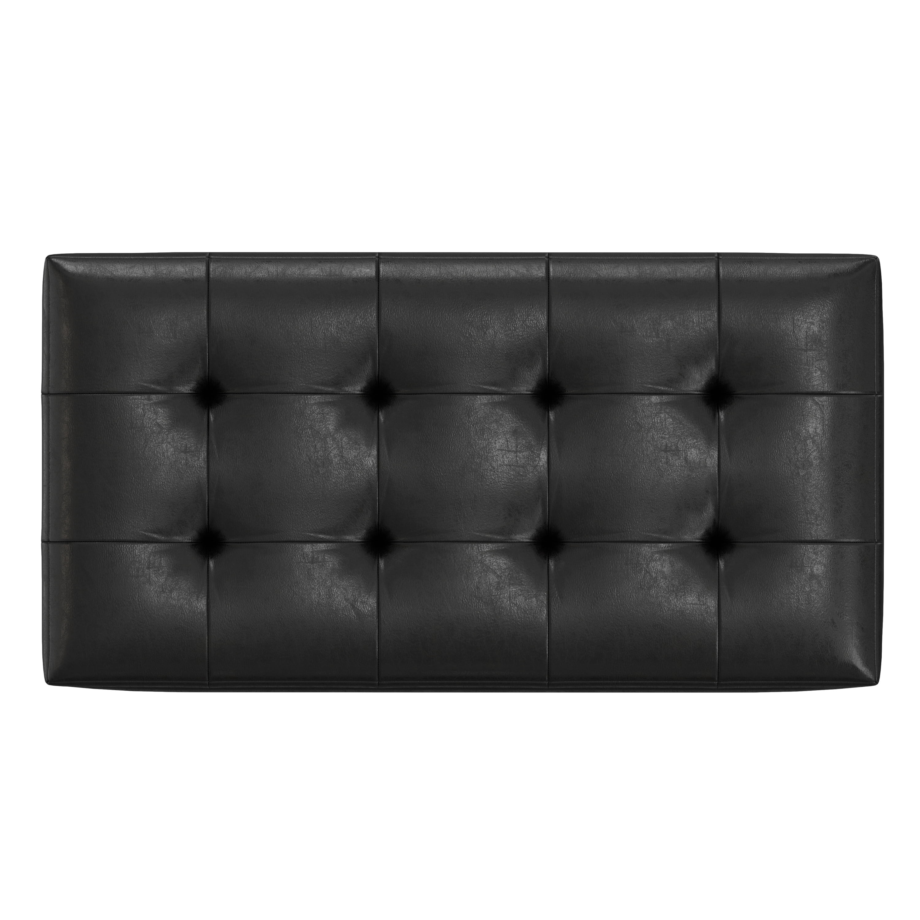 Simpli Home Cosmopolitan 34" Transitional Rectangle Ottoman in Black Faux Leather