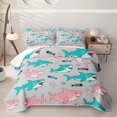 thumbnail image 2 of jejeloiu Cute Cartoon Shark Quilt Full,Kawaii Fish Bone Seaweed Full Bedspread Sets For Boys,Grey Pink,3 Pieces, 2 of 7