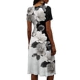 thumbnail image 6 of Women's V Neck Short Sleeve Dress Vintage Floral Print A Line Midi Casual Summer Outfit Flowy Lightweight Party Wear Vacation Going Out Chic Womens Dress Dark Gray L, 6 of 6