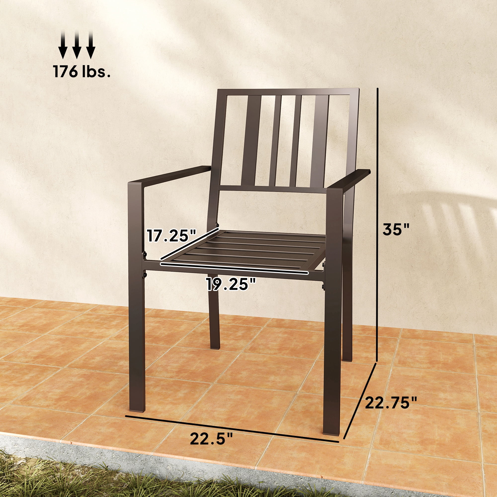Outsunny Slatted Design Patio Dining Chairs, Set of 2 Stackable Garden Chairs, Dark Brown