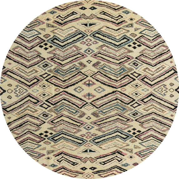 Ahgly Company Indoor Round Abstract Brown Abstract Area Rugs, 7' Round