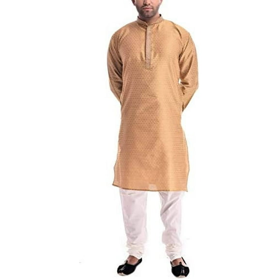 Royal Kurta Mens Jacquard Silk Kurta Pyjama Golden