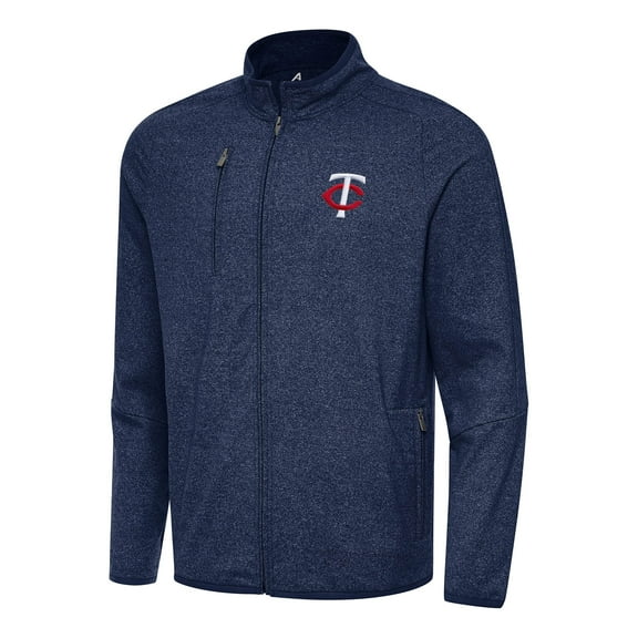 Men's Antigua Heather Navy Minnesota Twins Hold-Up Tri-Blend Full-Zip Jacket