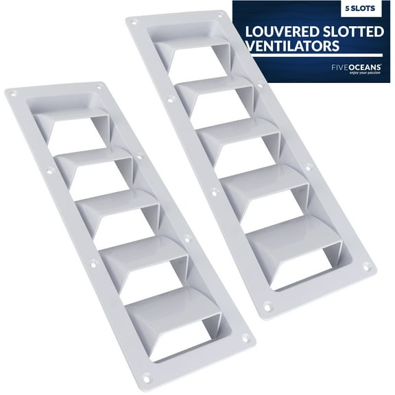 Five Oceans 5-Slotted Louvered Ventilators, 13-1/4-Inch x 4-3/4-Inch, White ABS Plastic, 2 Pack - FO106-M2