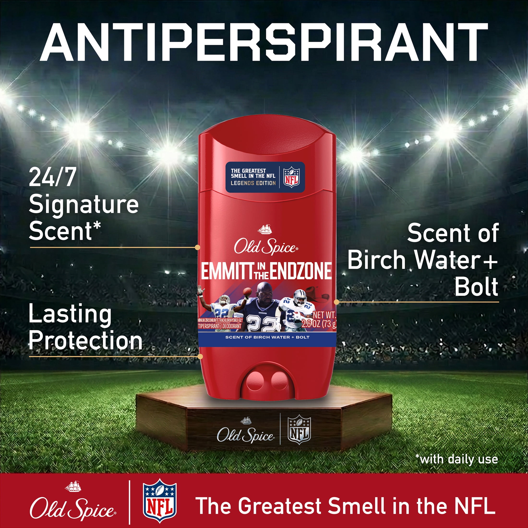 Old Spice Deodorant for Men, Antiperspirant, NFL Collection, Emmitt Smith, Scent of Birch Water + Bolt, 2.6 oz