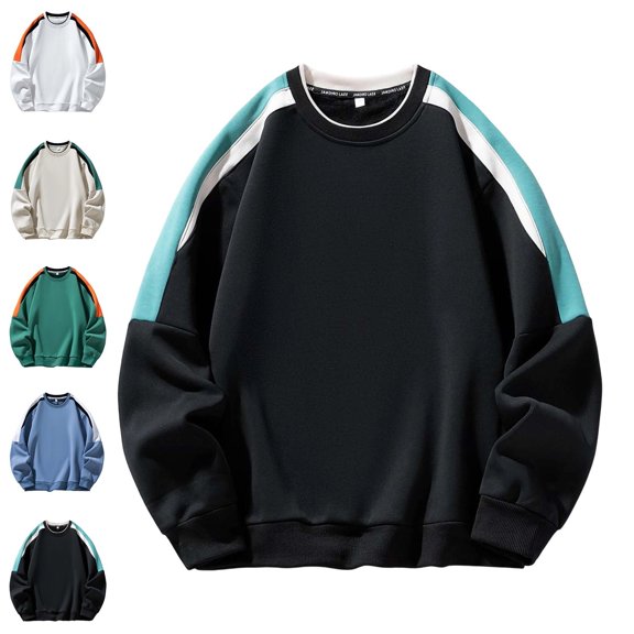 Zysthvn Long Sleeve Mens Sweatshirts with No Hoods Casual Cotton Fall Pullover Sweatshirts for Men Color Block Lightweight Loose Crewneck Tops