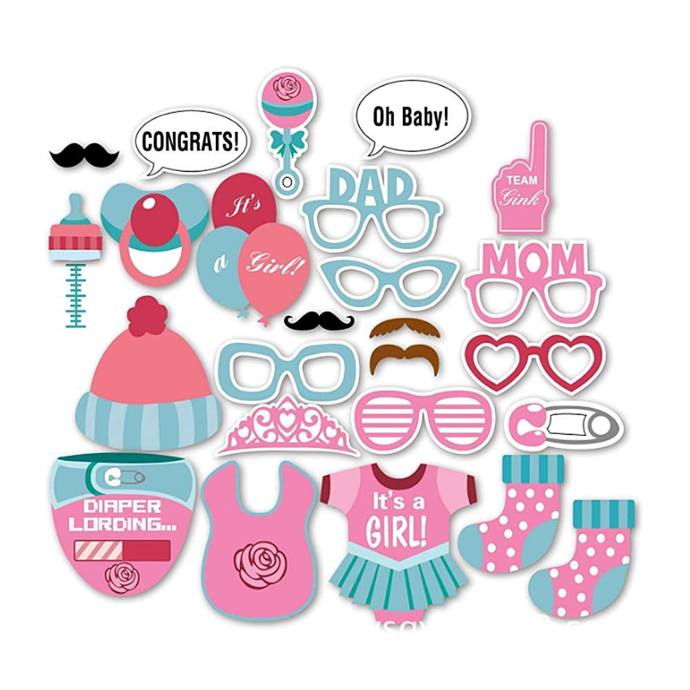 25 27/Set Baby Shower Photo Booth Props Boy Girl Funny Birthday Party Decoration 