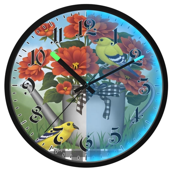Ryvnso Birds Blossom Flower 12 Inch Night Light Wall Clock Luminous Silent Battery Operate Clocks