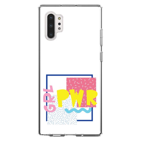 DistinctInk Clear Shockproof Hybrid Case for Galaxy Note 10 PLUS (6.8" Screen) - TPU Bumper, Acrylic Back, Tempered Glass Screen Protector - Girl Power - GRL PWR - Retro 80's Look