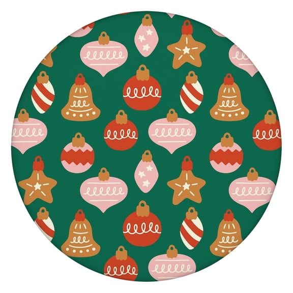 Christmas Themed Round Tablecloth 52 Inch, Features Elastic Hem for Contoured Fit on Your Table During the Holiday Events