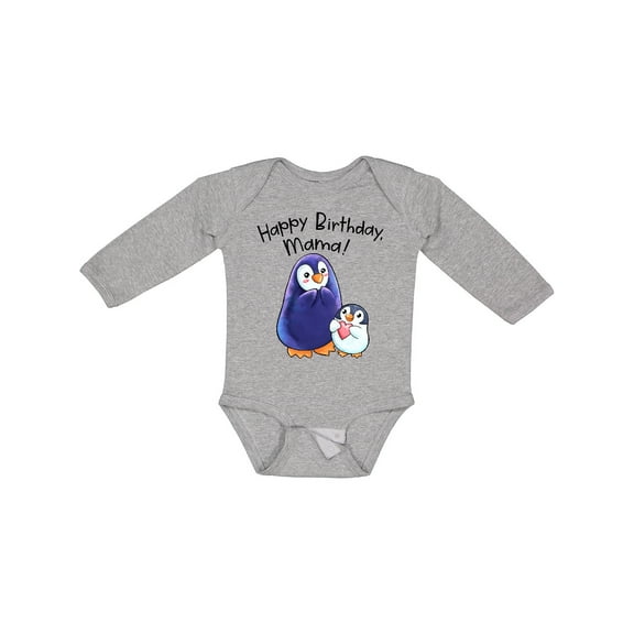 Inktastic Happy Birthday, Mama Cute Penguins Boys or Girls Long Sleeve Baby Bodysuit