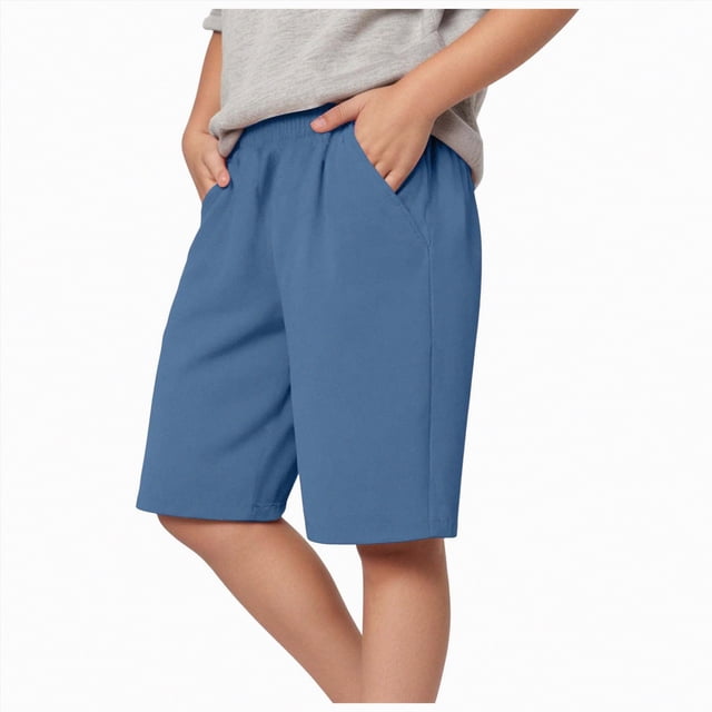 Gubotare Shorts d'Uniforme pour Garçons Shorts pour Garçons Coupe Extensible devant Plat Shorts d'Uniforme de Golf pour Garçons Style Classique à Enfiler Taille 7-9 (Bleu, 7-9 Ans)