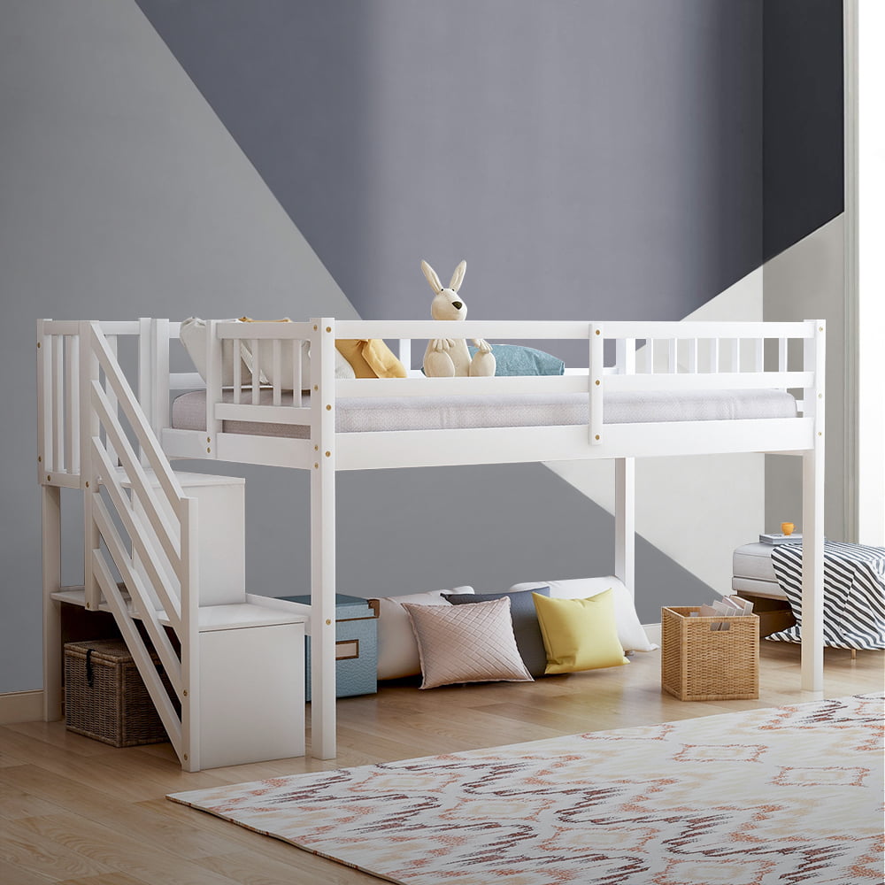 Wooden Bunk Bed Low Loft, Small Twin Bed