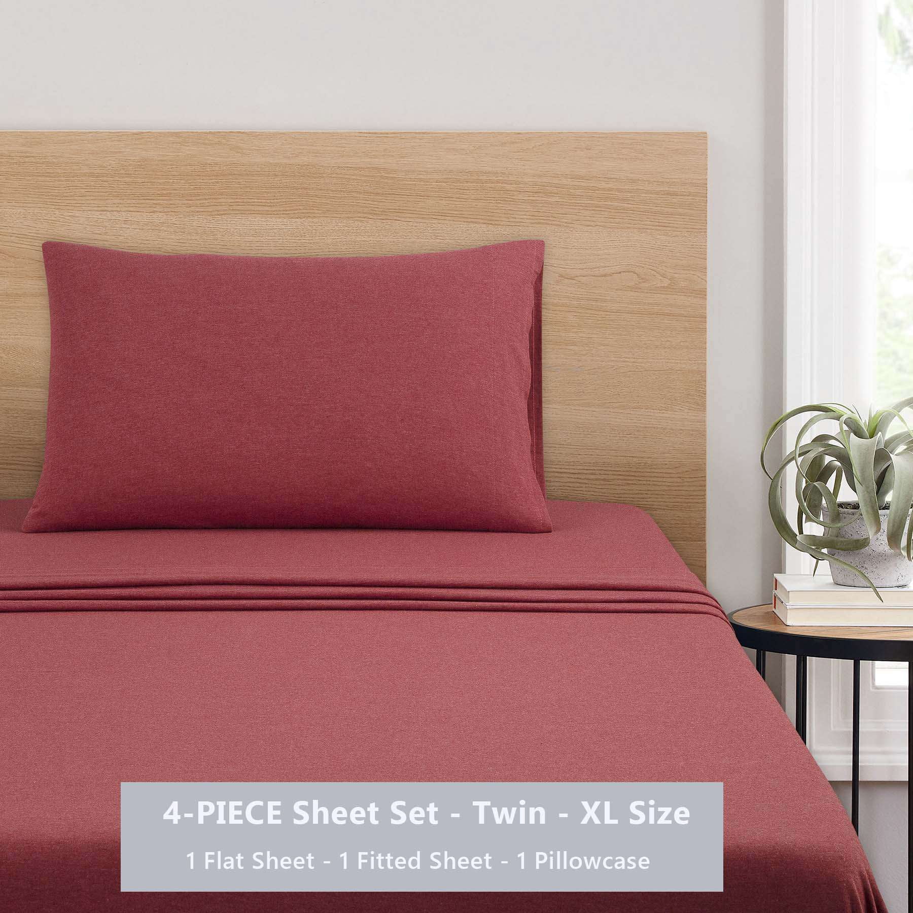 Mainstays Cotton Rich Extra Soft Jersey Bed Sheet Set, Twin-XL, Red Sedona, 3 Pieces