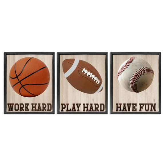 Stupell Industries Motivational Sports Words 3 Piece Black Framed Floater Canvas Set, design by Marcus Prime, 21 x 17