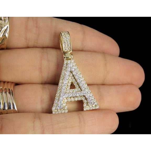 2CT Round Lab Created Diamond "A" Initial Letter Pendant Gift Necklace 14K Yellow Gold Plated Silver