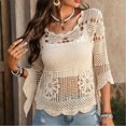 thumbnail image 3 of Kcolen Plus Size Cover Ups for Swimwear Women Summer Hollow Long Sleeve Knit Top Bohemian Bikini Cover Up Beach Tunic Dress, 3 of 5