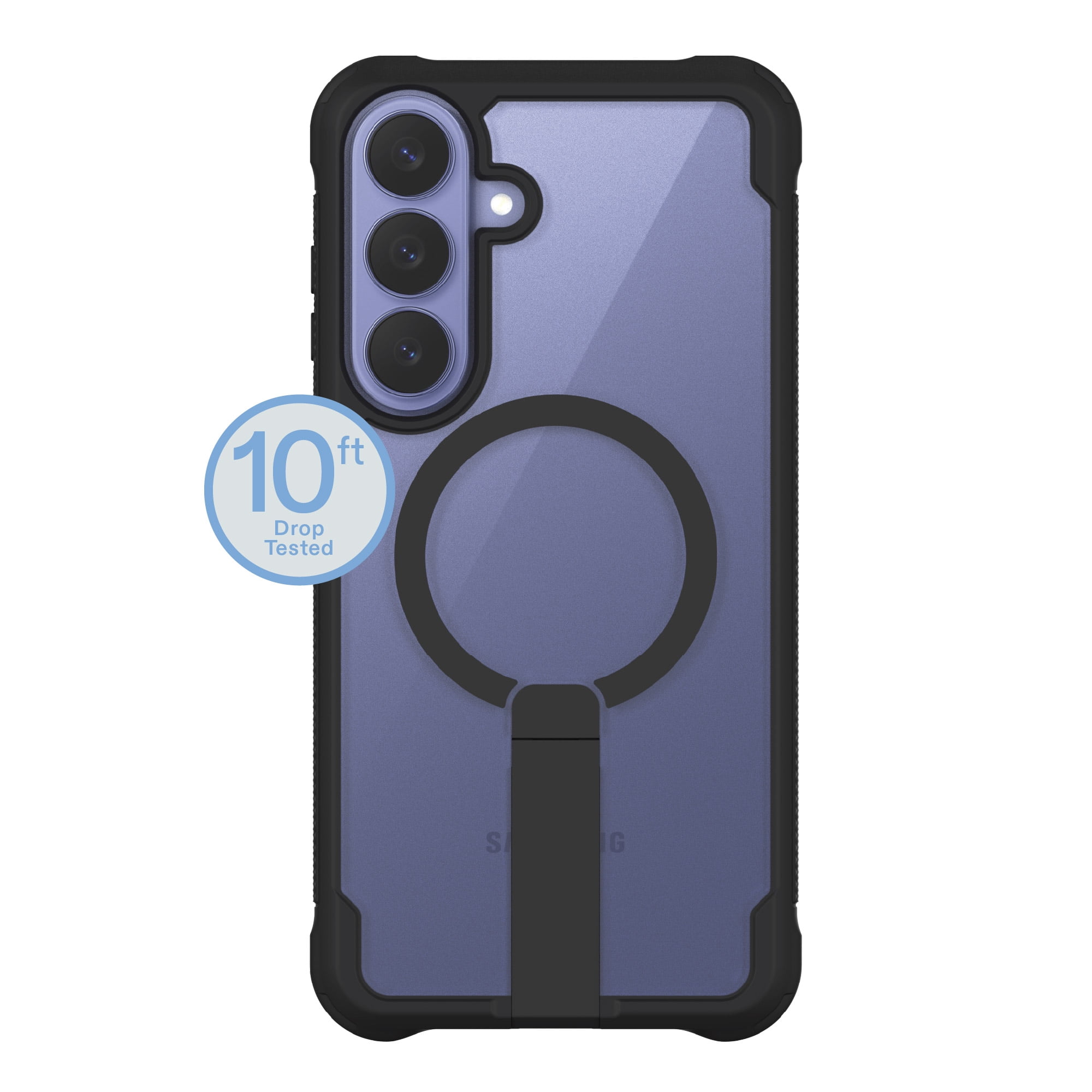 onn Dual-Layer Phone Case with Kickstand for Samsung Galaxy S26 FE / S25 FE, Magnetic Compatible - Clear/Black