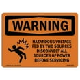 thumbnail image 1 of SignMission OS-WS-A-1824-L-12165 18 x 24 in. OSHA Warning Sign - Hazardous Voltage Fed by Two with Symbol, 1 of 1