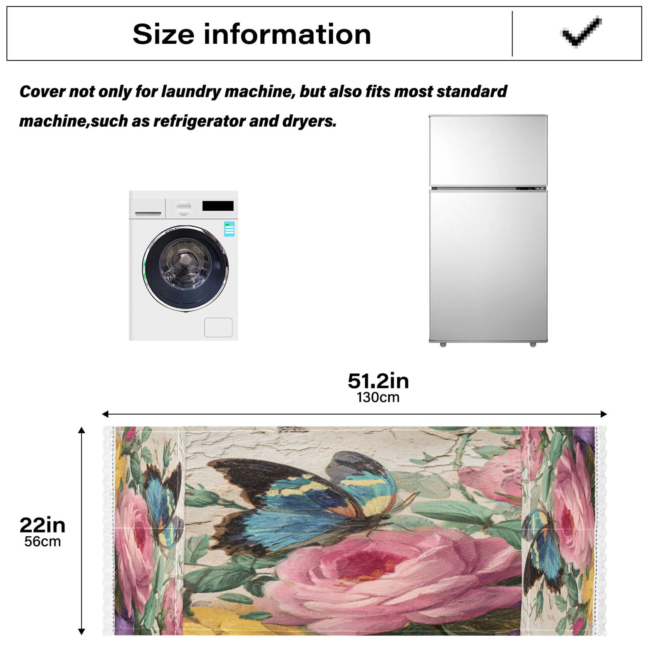 Washing Machine Cover 51.2x22in, Durable Polyester Dust Cover with Lace Trim and Side Pocket for Appliances Vintage Butterfly