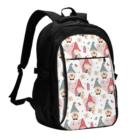Balery Gnome With Love Letter Mochila con carga USB para hombre y mujer - Mochila impermeable y antirrobo para portátil con puerto USB para viajes, trabajo, estudios y universidad