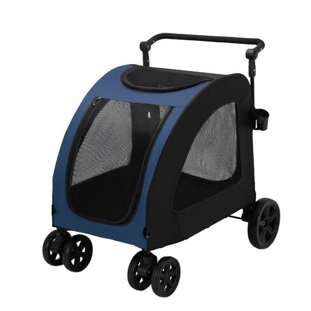 Foldable Dog Stroller Full Zipper Large Space Strong Bearing Capacity Breathable Pet Stroller for Outdoor Travelling