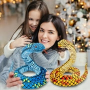 Plush Snake Toy, 47 Inch Blue Stuffed Snake - Without Tag, Soft Plush Material, Realistic Blue & Yellow Scaled Pattern, Coiled Design - For Kids, Adults, Bedroom Decor, Playtime, Collectible Display,