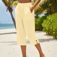 thumbnail image 2 of Nestiefly Cotton Linen Capri Pants for Women Loose Fit Straight Leg Drawstring Elastic Waist Cropped Pant Casual Summer Clothes Beige S, 2 of 7