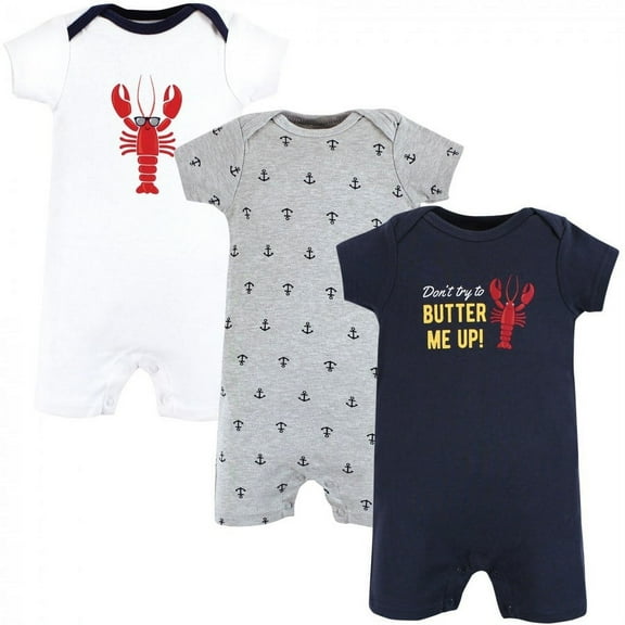 Hudson Baby Infant Boy Cotton Rompers, Butter Me Up Lobster, 0-3 Months