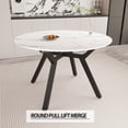 thumbnail image 2 of 7-Piece Expandable Circular Dining Table Set, 47-63" Extendable MDF Table with 6 Ergonomic PU Fabric Dining Chairs, Black Metal Legs & Thick Cushioned Seats for Home Dining, 2 of 9