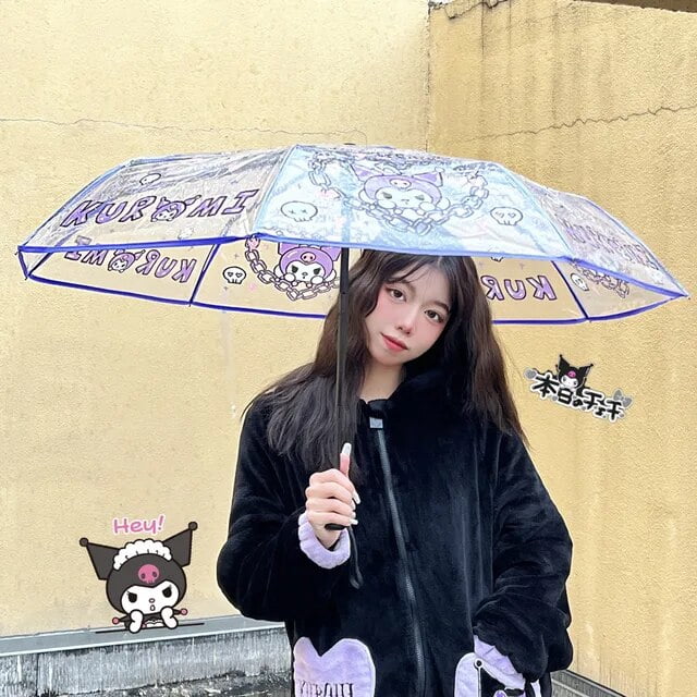 Kawaii Cartoon Hello Kittys Transparent Umbrella Sanrios Cinnamoroll Automatic Fold Student Long Handle Ins Girl Lovable Gift