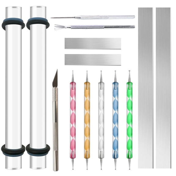 Polymer Clay Tools Kit, 2 Acrylic Clay Rollers with Thickness Rings, Sculpting Tools, Dotting Tools, Blades and Needle Tools for DIY Crafts