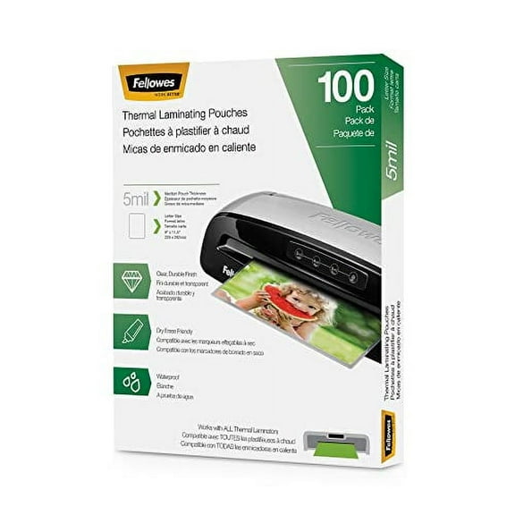 Fellowes Thermal Laminating Pouches, 5mil Letter Size Sheets, 9 x 11.5, 100 Pack, Clear (5743501)