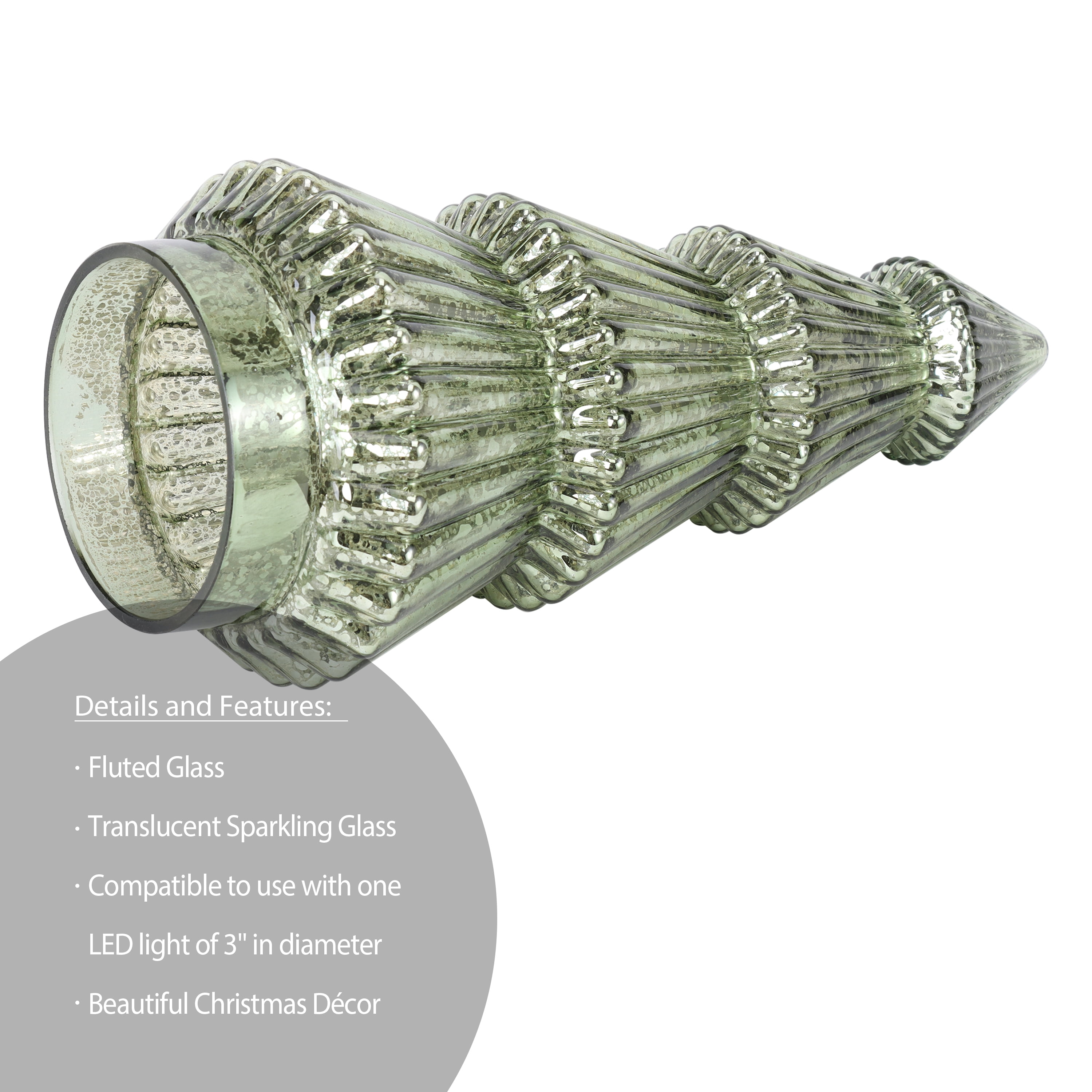 Better Homes & Gardens 12‘’  Decorative Tabletop Christmas Tree in Mercury Ribbed Green Glass, Large