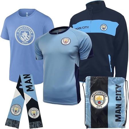 Icon Sports Ultimate Fan Pack: Officially Licensed Manchester City Soccer Bag Scarf Jacket & Shirts 5-Piece Value Set Medium